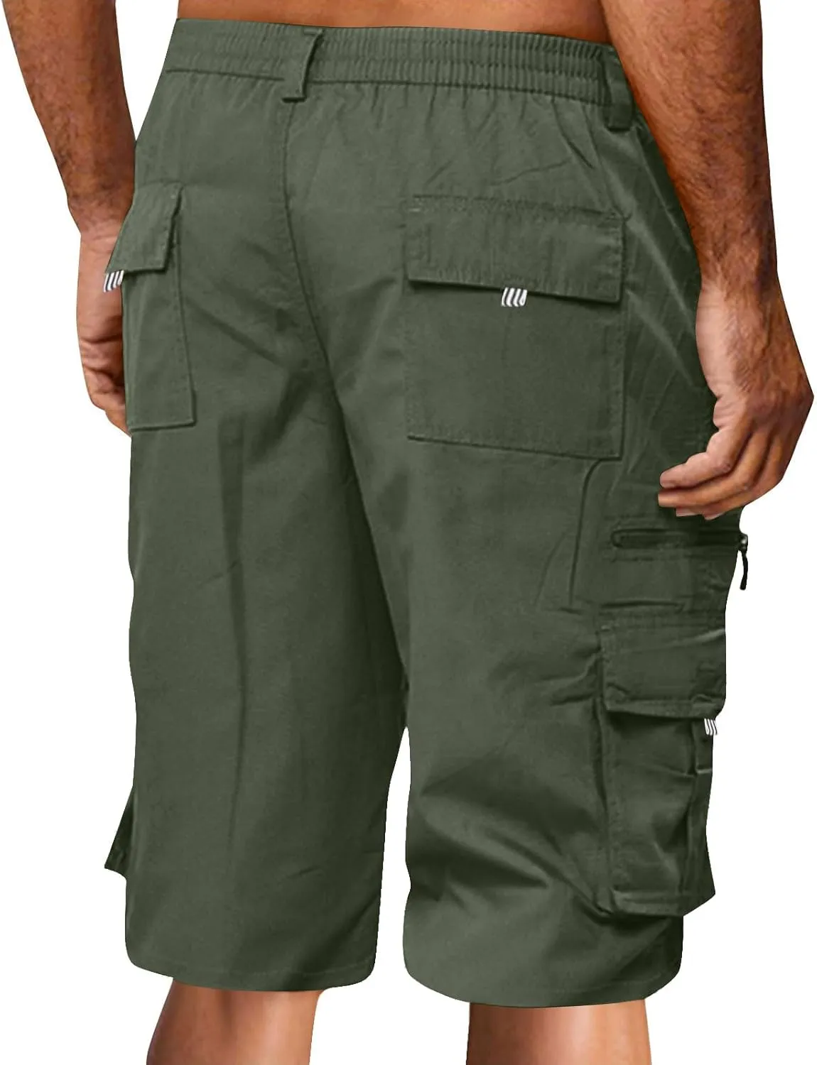 Baggy Cargo Shorts for Men Button Elastic Waist Work Shorts Lightweight Hiking Tactical Shorts Multi Zipper Pockets