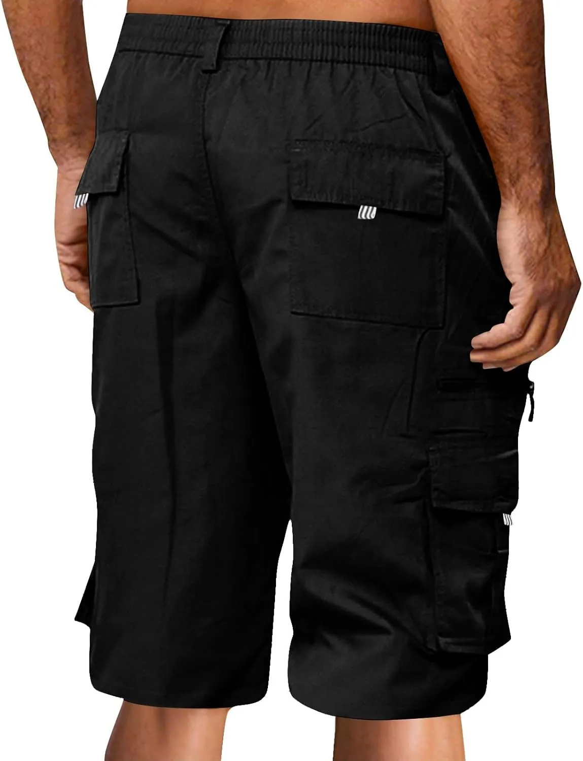 Baggy Cargo Shorts for Men Button Elastic Waist Work Shorts Lightweight Hiking Tactical Shorts Multi Zipper Pockets