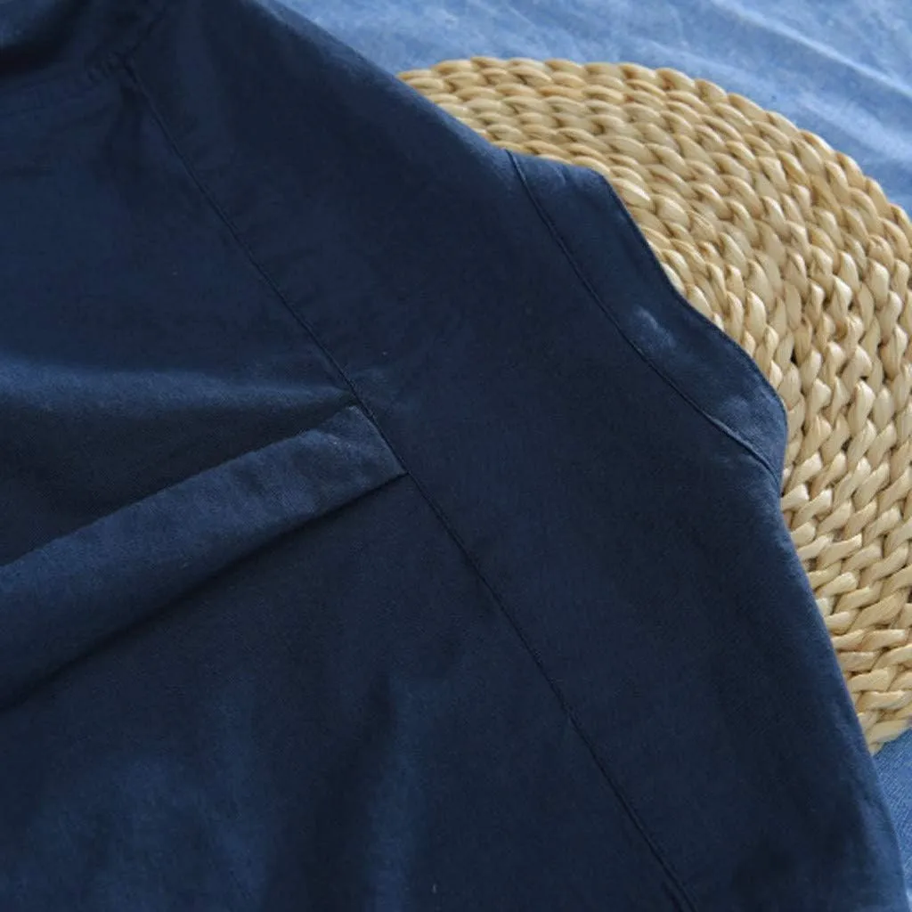 Banded Collar Shirts for Men, Cotton Linen Shirt, Casual Button Down Shirt, Summer Beach Yoga Shirts Cuban Shirt