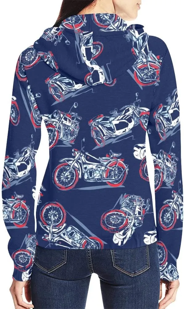Bike Cyclists Womens Cute Lightweight Casual Zip Up Hoodies, Thin Jacket Long Sleeve Sweatshirts