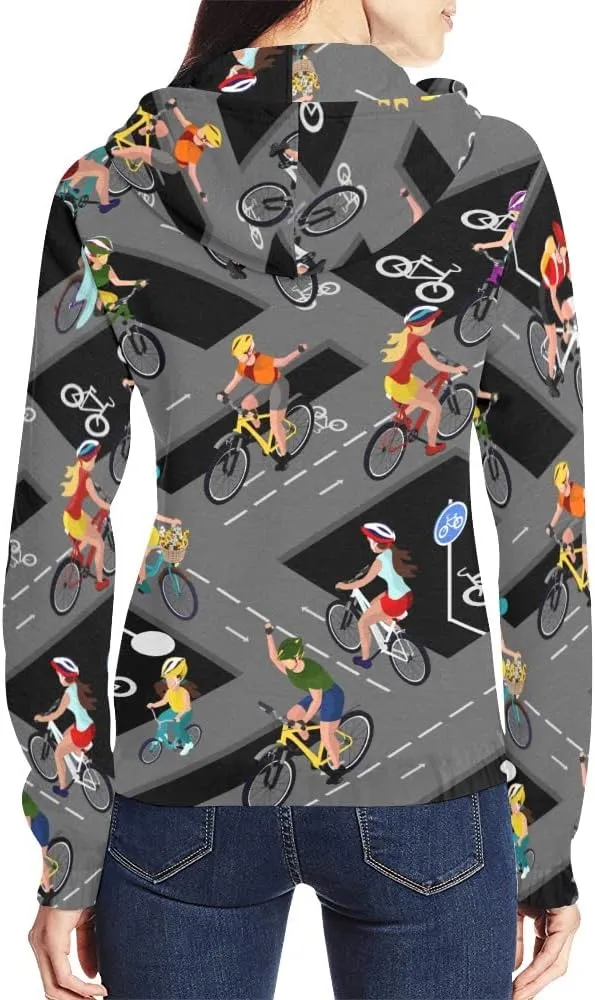Bike Cyclists Womens Cute Lightweight Casual Zip Up Hoodies, Thin Jacket Long Sleeve Sweatshirts