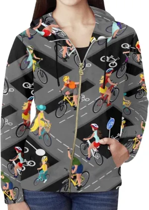 Bike Cyclists Womens Cute Lightweight Casual Zip Up Hoodies, Thin Jacket Long Sleeve Sweatshirts