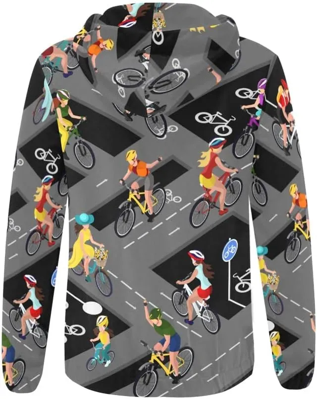 Bike Cyclists Womens Cute Lightweight Casual Zip Up Hoodies, Thin Jacket Long Sleeve Sweatshirts