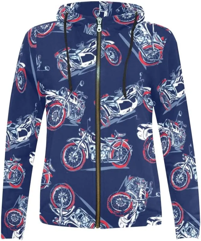 Bike Cyclists Womens Cute Lightweight Casual Zip Up Hoodies, Thin Jacket Long Sleeve Sweatshirts