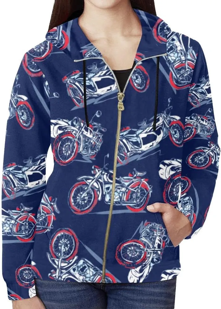 Bike Cyclists Womens Cute Lightweight Casual Zip Up Hoodies, Thin Jacket Long Sleeve Sweatshirts