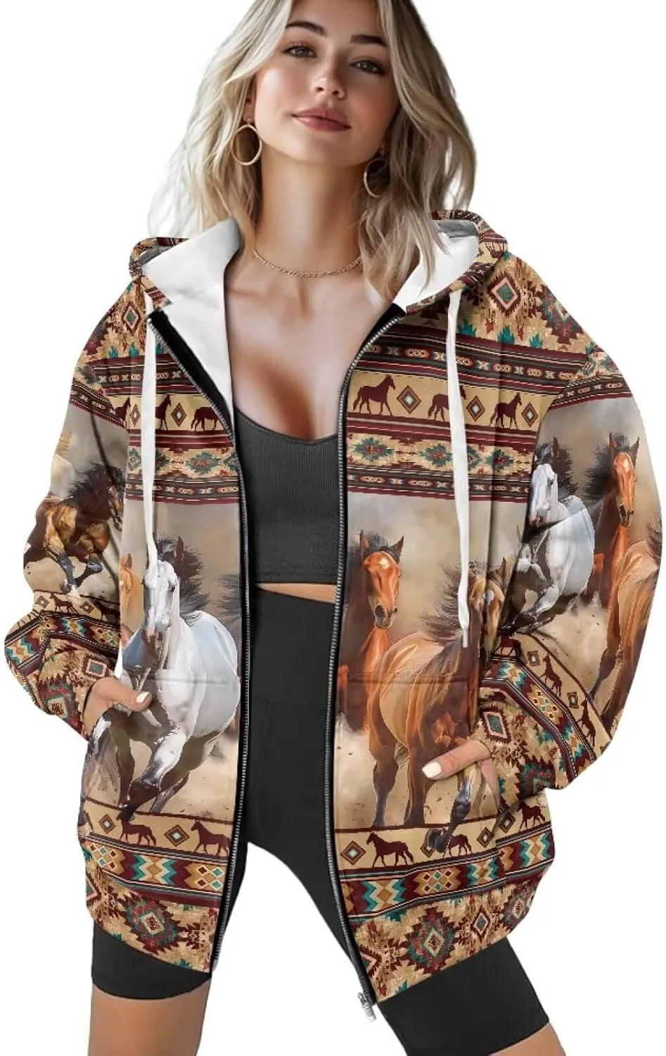 Biyejit Womens Zip Up Hoodies Long Sleeve Fall Oversized Sweatshirts Y2K Jacket with Pockets