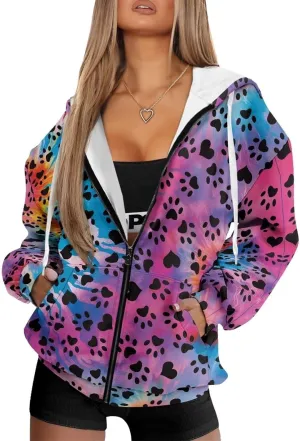 Biyejit Womens Zip Up Hoodies Long Sleeve Fall Oversized Sweatshirts Y2K Jacket with Pockets