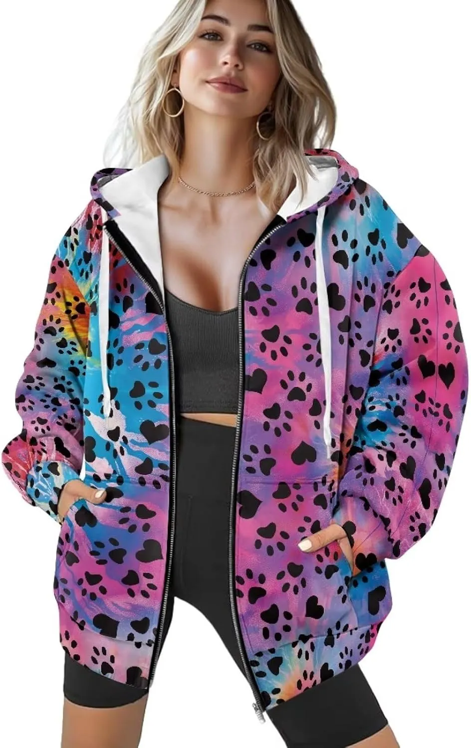 Biyejit Womens Zip Up Hoodies Long Sleeve Fall Oversized Sweatshirts Y2K Jacket with Pockets