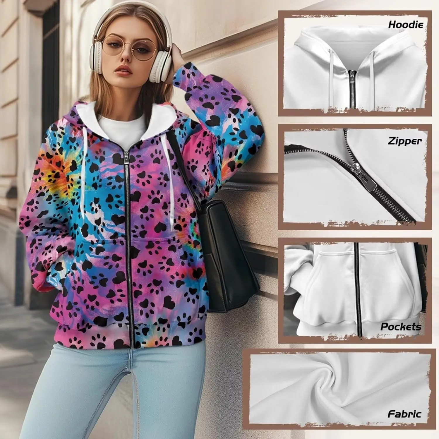 Biyejit Womens Zip Up Hoodies Long Sleeve Fall Oversized Sweatshirts Y2K Jacket with Pockets