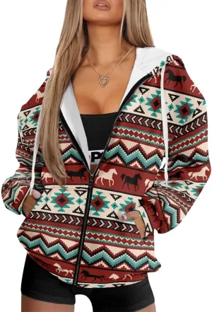 Biyejit Womens Zip Up Hoodies Long Sleeve Fall Oversized Sweatshirts Y2K Jacket with Pockets