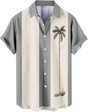Bowling Shirts for Men Stylish Tropical Palm Short Sleeve Button Down Shirt Breathable Quick Dry Bohemia Beach Tops