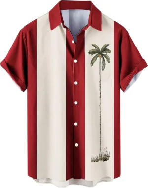Bowling Shirts for Men Stylish Tropical Palm Short Sleeve Button Down Shirt Breathable Quick Dry Bohemia Beach Tops