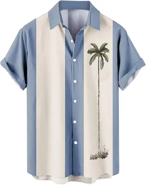 Bowling Shirts for Men Stylish Tropical Palm Short Sleeve Button Down Shirt Breathable Quick Dry Bohemia Beach Tops