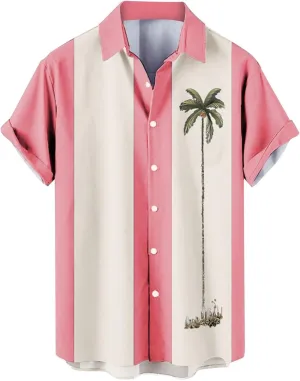 Bowling Shirts for Men Stylish Tropical Palm Short Sleeve Button Down Shirt Breathable Quick Dry Bohemia Beach Tops