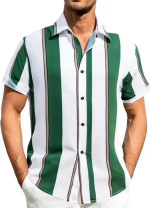 Bowling Shirts for Men Summer Fashion Short Sleeve Hawaiian Button Down Shirts 1950s Retro Camp Collar Bowler Blouse