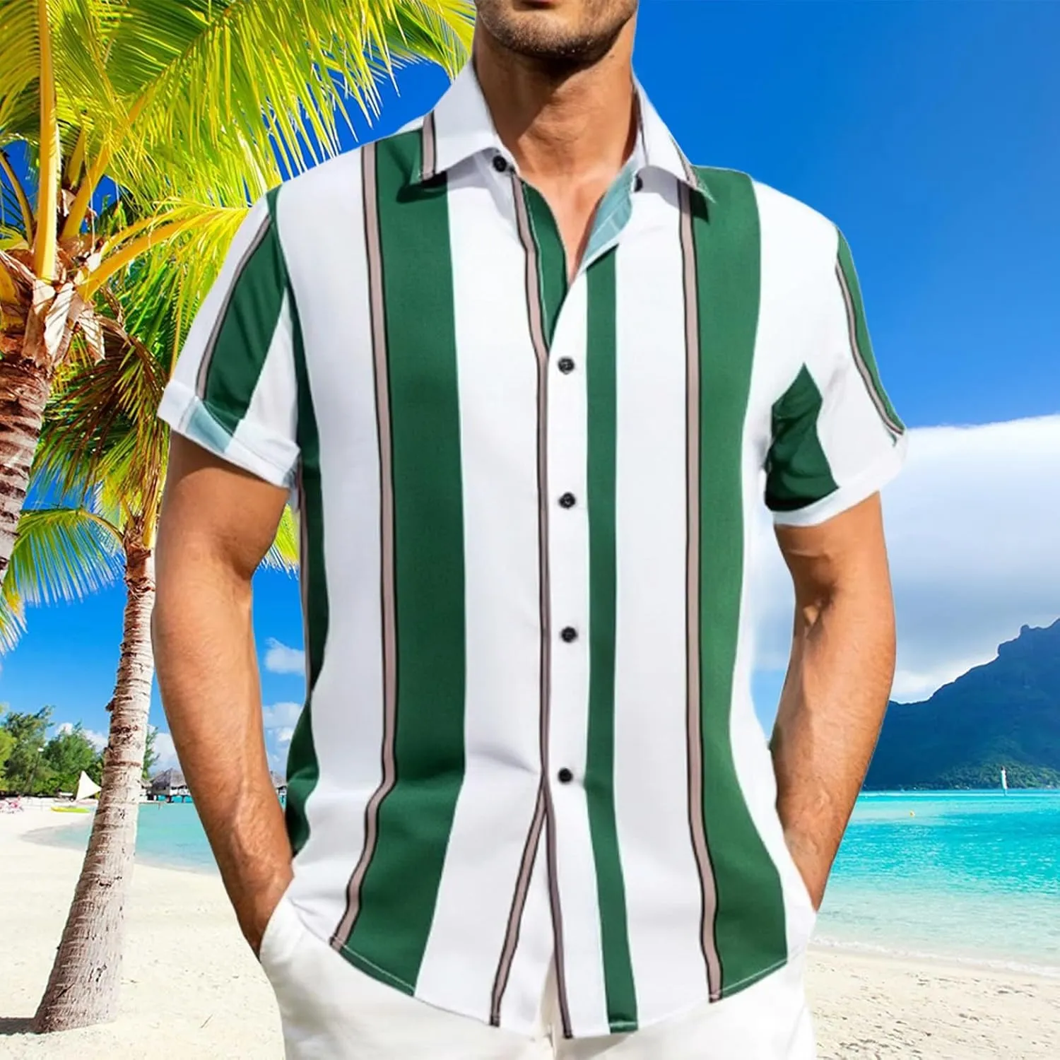 Bowling Shirts for Men Summer Fashion Short Sleeve Hawaiian Button Down Shirts 1950s Retro Camp Collar Bowler Blouse