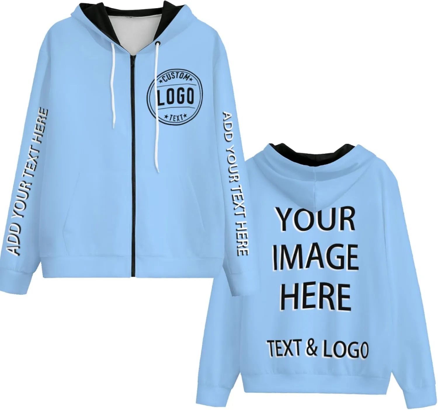 Bulk Custom Zip Up Hoodies Personalized Sweatshirts Unisex Add Your Text Photo Customize Hoodie