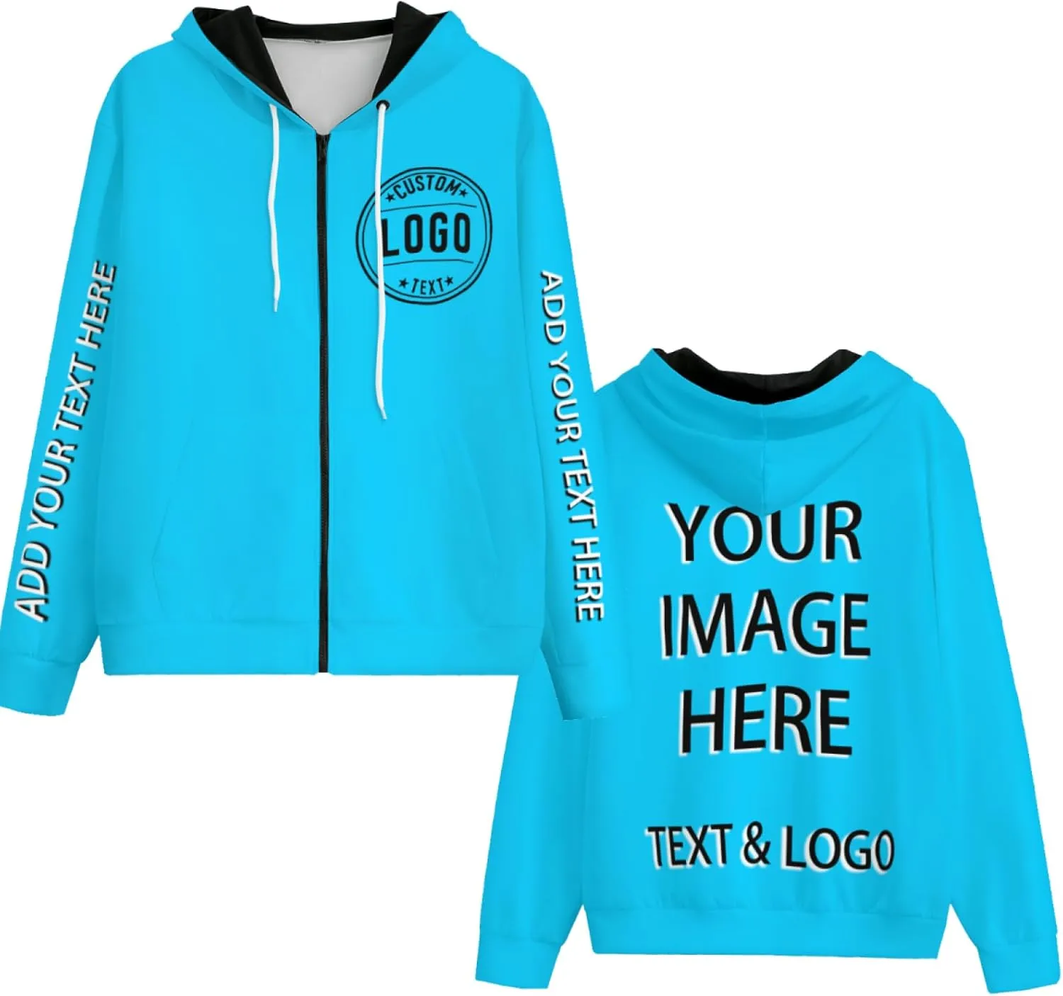 Bulk Custom Zip Up Hoodies Personalized Sweatshirts Unisex Add Your Text Photo Customize Hoodie