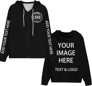 Bulk Custom Zip Up Hoodies Personalized Sweatshirts Unisex Add Your Text Photo Customize Hoodie