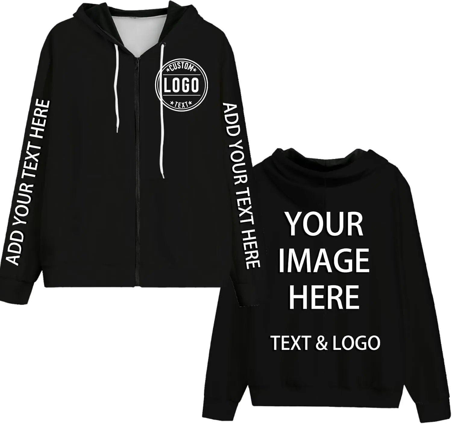 Bulk Custom Zip Up Hoodies Personalized Sweatshirts Unisex Add Your Text Photo Customize Hoodie