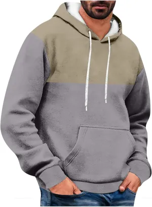 Cambkatl Men's Pullover Color Block Hoodie Long Sleeve Drawstring Casual Athletic Hooded Sweatshirts with Kangaroo Pocket