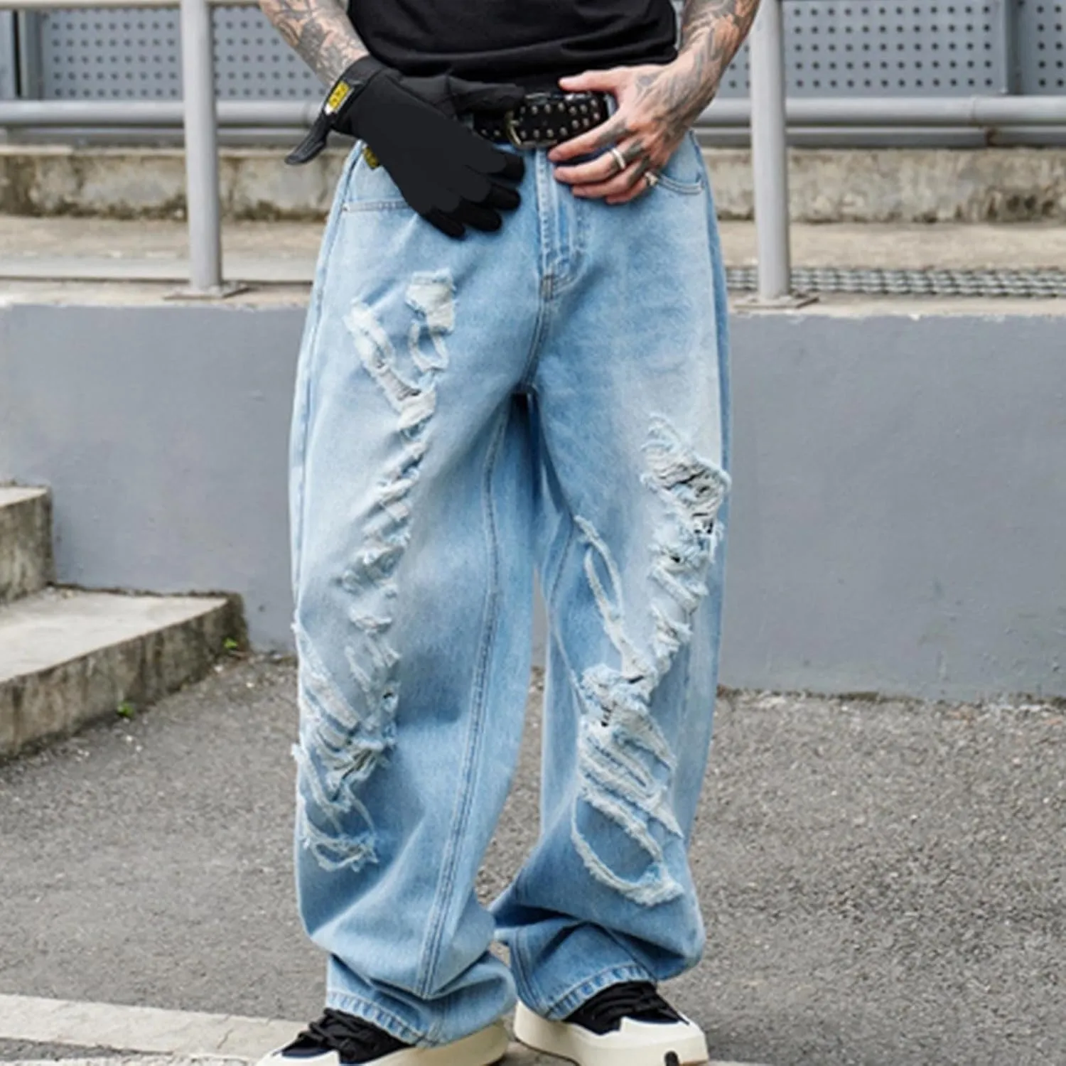 Cambkatl Men's Vintage Baggy Cargo Pants Loose Casual Joggers Hiking Parachute Pants Work Trousers with Pockets