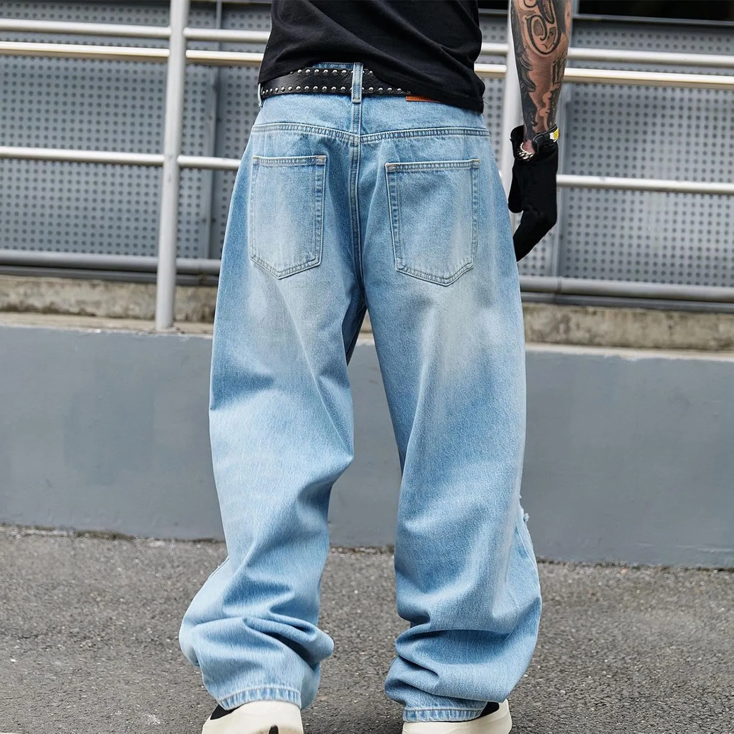 Cambkatl Men's Vintage Baggy Cargo Pants Loose Casual Joggers Hiking Parachute Pants Work Trousers with Pockets