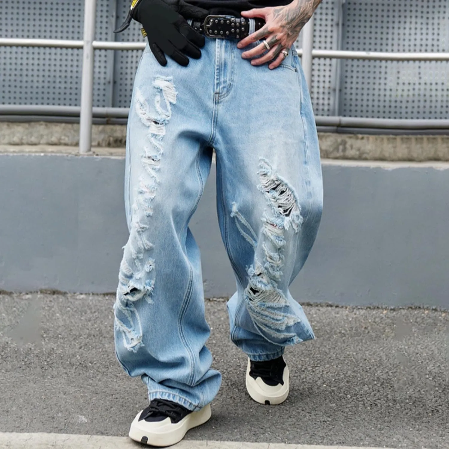 Cambkatl Men's Vintage Baggy Cargo Pants Loose Casual Joggers Hiking Parachute Pants Work Trousers with Pockets