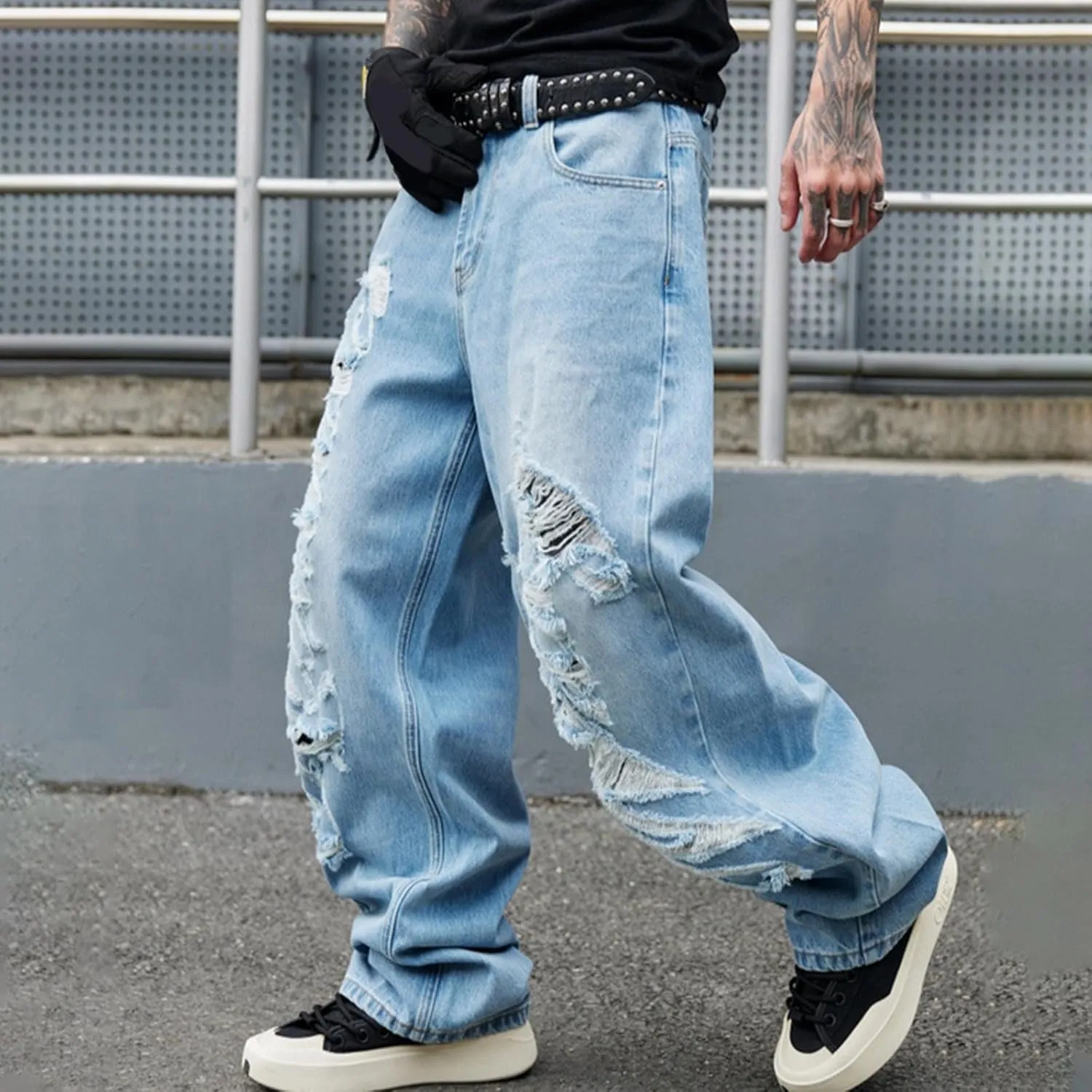 Cambkatl Men's Vintage Baggy Cargo Pants Loose Casual Joggers Hiking Parachute Pants Work Trousers with Pockets