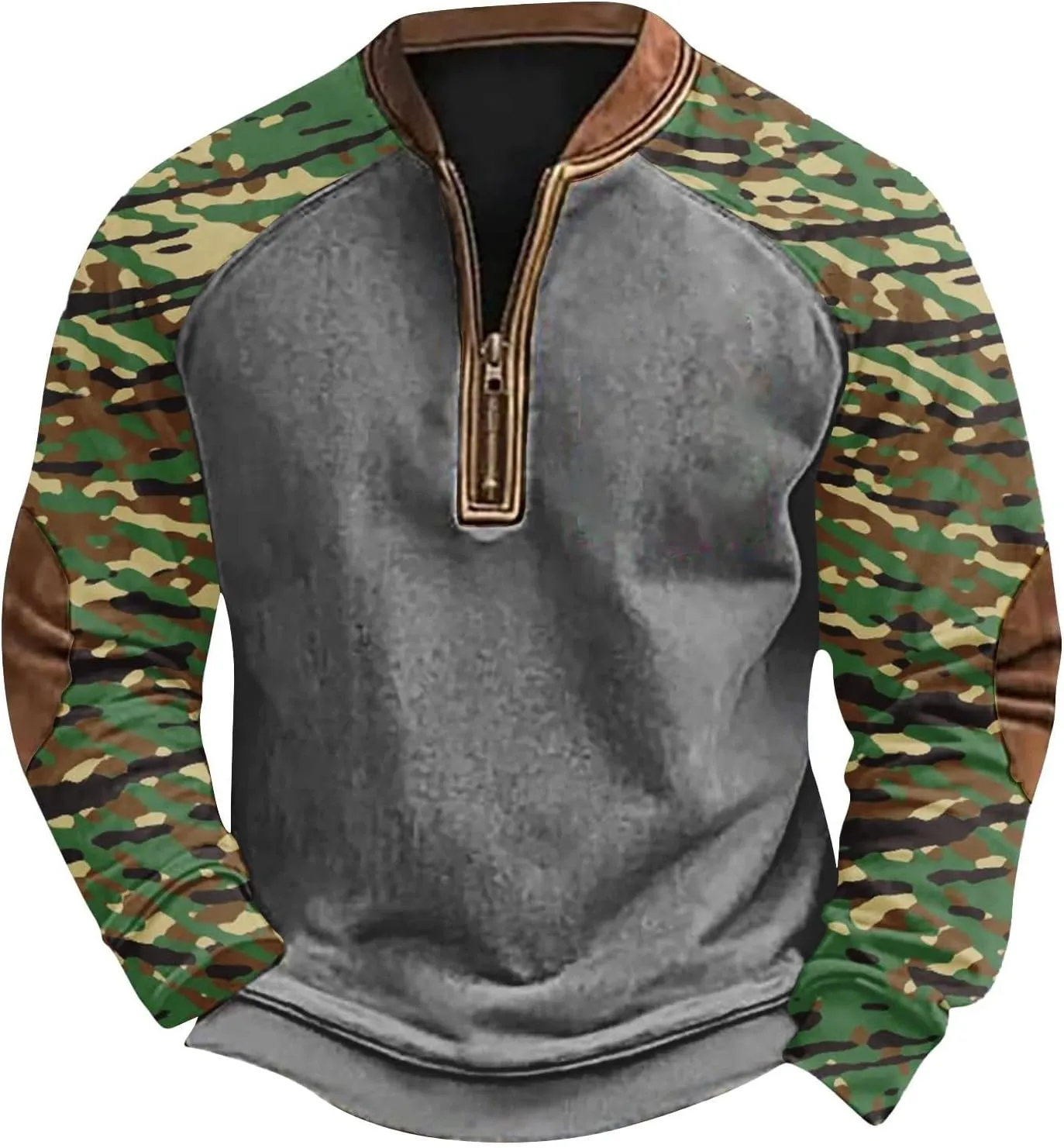 Camo Long Sleeve Shirt Men Trendy Vintage Print Pullover Sweatshirt Quarter Zip Henley Shirts Casual V Neck Tops