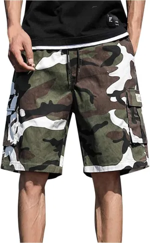Camo Shorts for Mens 2025 Summer Outdoor Workout Training Overalls Fashion Drawstring Casual Shorts with Multi Pocket