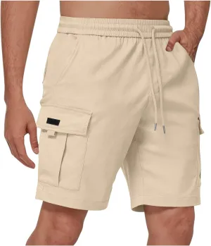 Cargo Shorts for Men Stretch Waist Casual Lightweight Relaxed Fit Hiking Outdoor Drawstring Work Shorts Multi Pockets