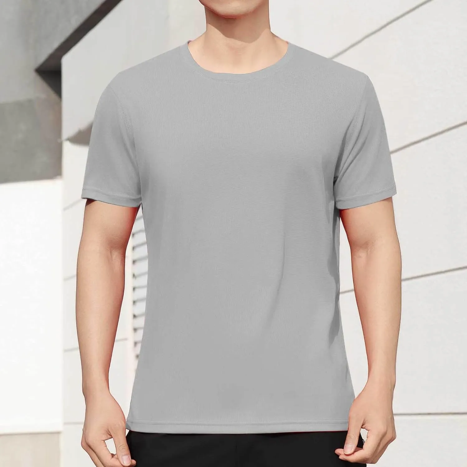 Casual Athletic T-Shirt for Men Solid-Color Short Sleeve Crewneck Summer Tops Workout Lightweight Breathable Tees