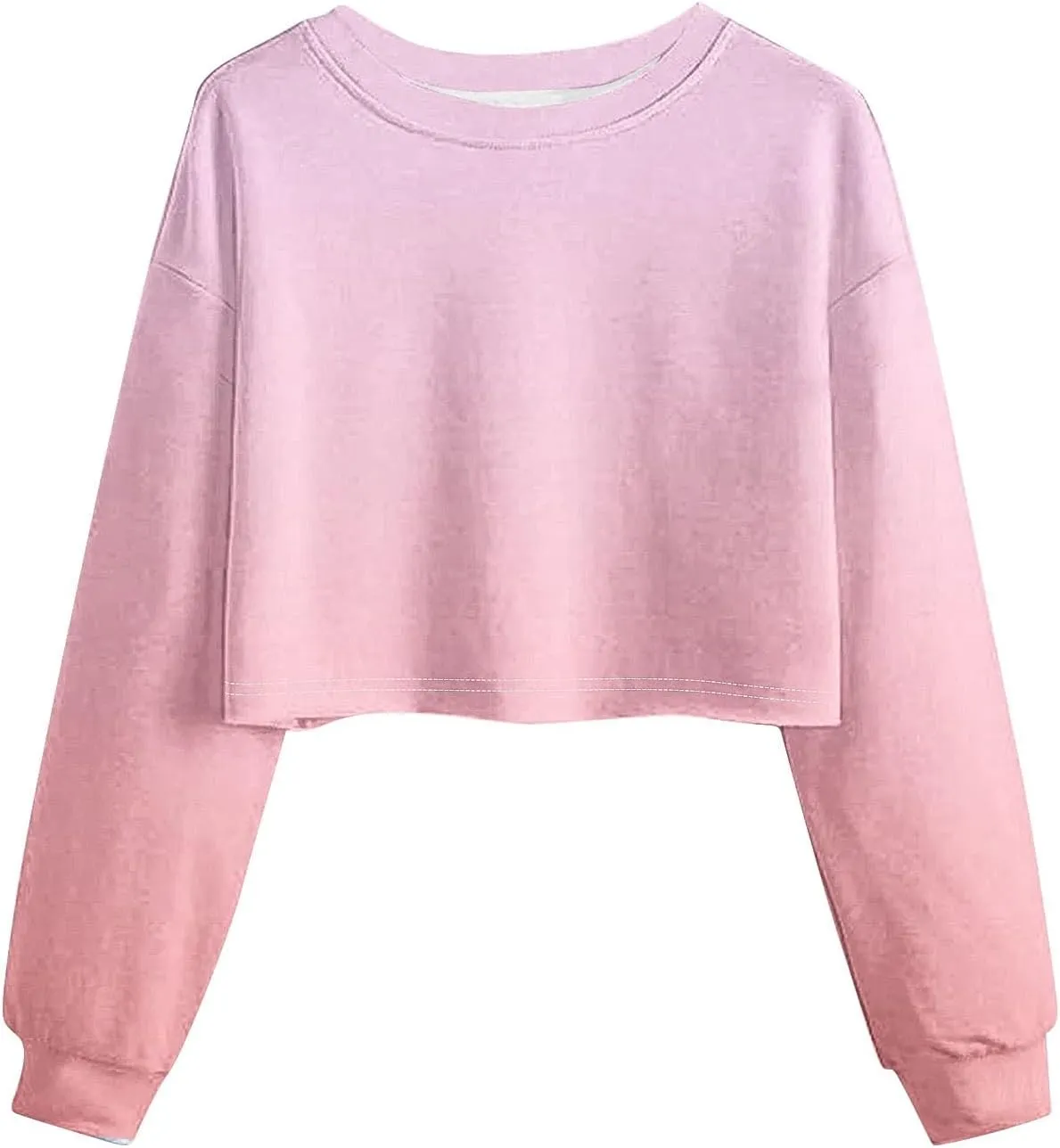 Casual Crop Sweatshirt for Women Crewneck Cropped Fleece Pullover Long Sleeve Ombre Crop Top Gym Yoga Workout Tops