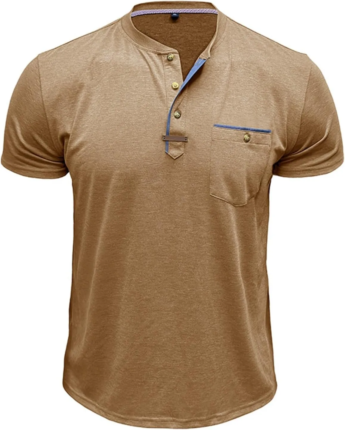 Casual Henley Shirts for Men Classic Button Up Cotton Short Sleeve T-Shirt Summer Basic Solid Lightweight Tees Tops