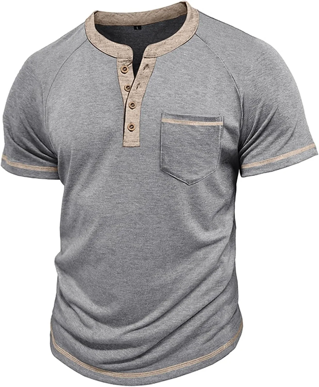 Casual Henley Shirts for Men Classic Button Up Cotton Short Sleeve T-Shirt Summer Basic Solid Lightweight Tees Tops