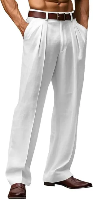 Casual Loose Fit Linen Pants for Men Loose Fit Straight-Legs Yoga Beach Trousers with Pocket Summer Plain Beach Pant