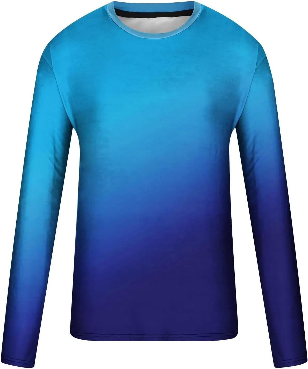 Casual Sports T-Shirts for Men Loose Crew Neck Gradient Long Sleeve Pullover Tops Fashion Comfort Athletic Blouses