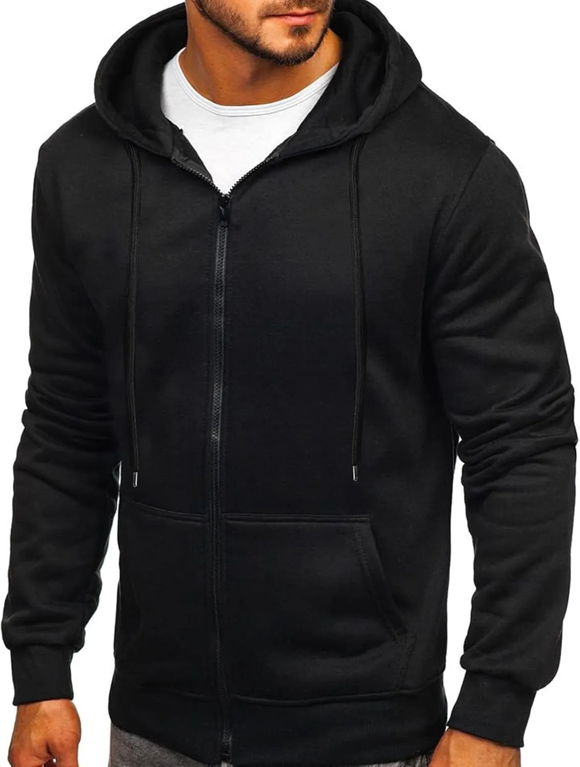 Casual Zip Up Hooded Sweatshirts for Men Fall Winter Drawstring Loose Solid Color Workout Gym Outdoor Hoodie Jackets