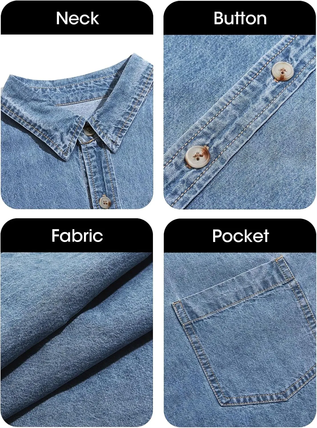Cicy Bell Womens Oversized Denim Shirts Jackets Button Down Curved Hem Long Sleeve Jean Tops Shackets