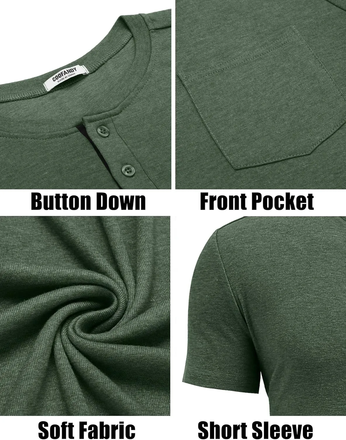 COOFANDY Men Casual Henley Shirt Short Sleeve Summer Basic T Shirt Pocket Soild Button Tee Top