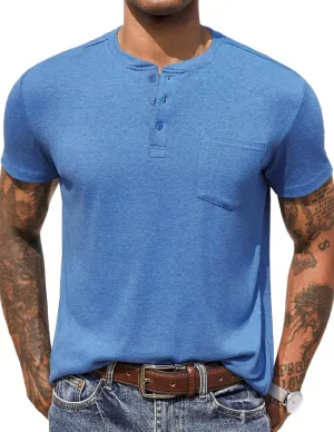 COOFANDY Men Casual Henley Shirt Short Sleeve Summer Basic T Shirt Pocket Soild Button Tee Top