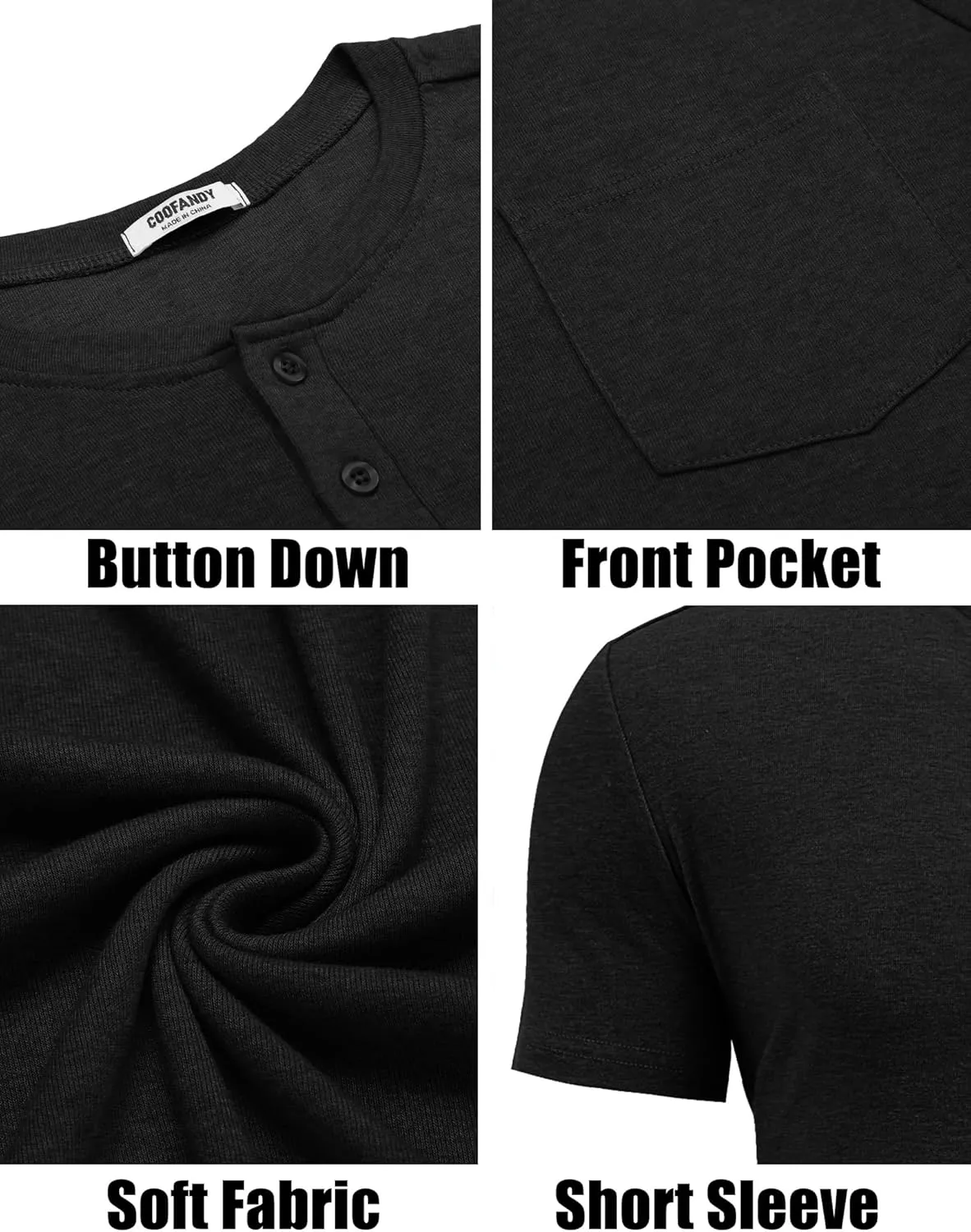 COOFANDY Men Casual Henley Shirt Short Sleeve Summer Basic T Shirt Pocket Soild Button Tee Top