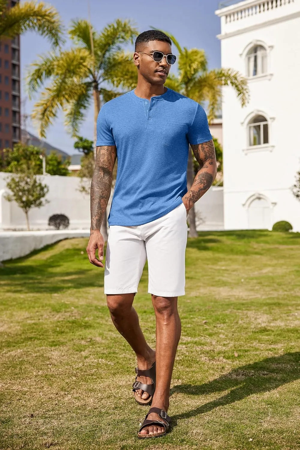 COOFANDY Men Casual Henley Shirt Short Sleeve Summer Basic T Shirt Pocket Soild Button Tee Top