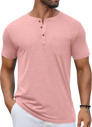 COOFANDY Men's Casual Henley Shirts Short Sleeve Pocket T-Shirts Lightweight Button Henley Pullover Basic Tees