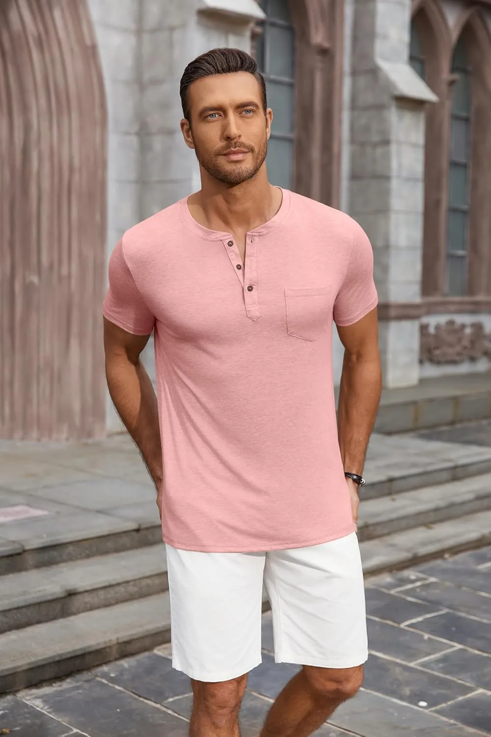 COOFANDY Men's Casual Henley Shirts Short Sleeve Pocket T-Shirts Lightweight Button Henley Pullover Basic Tees