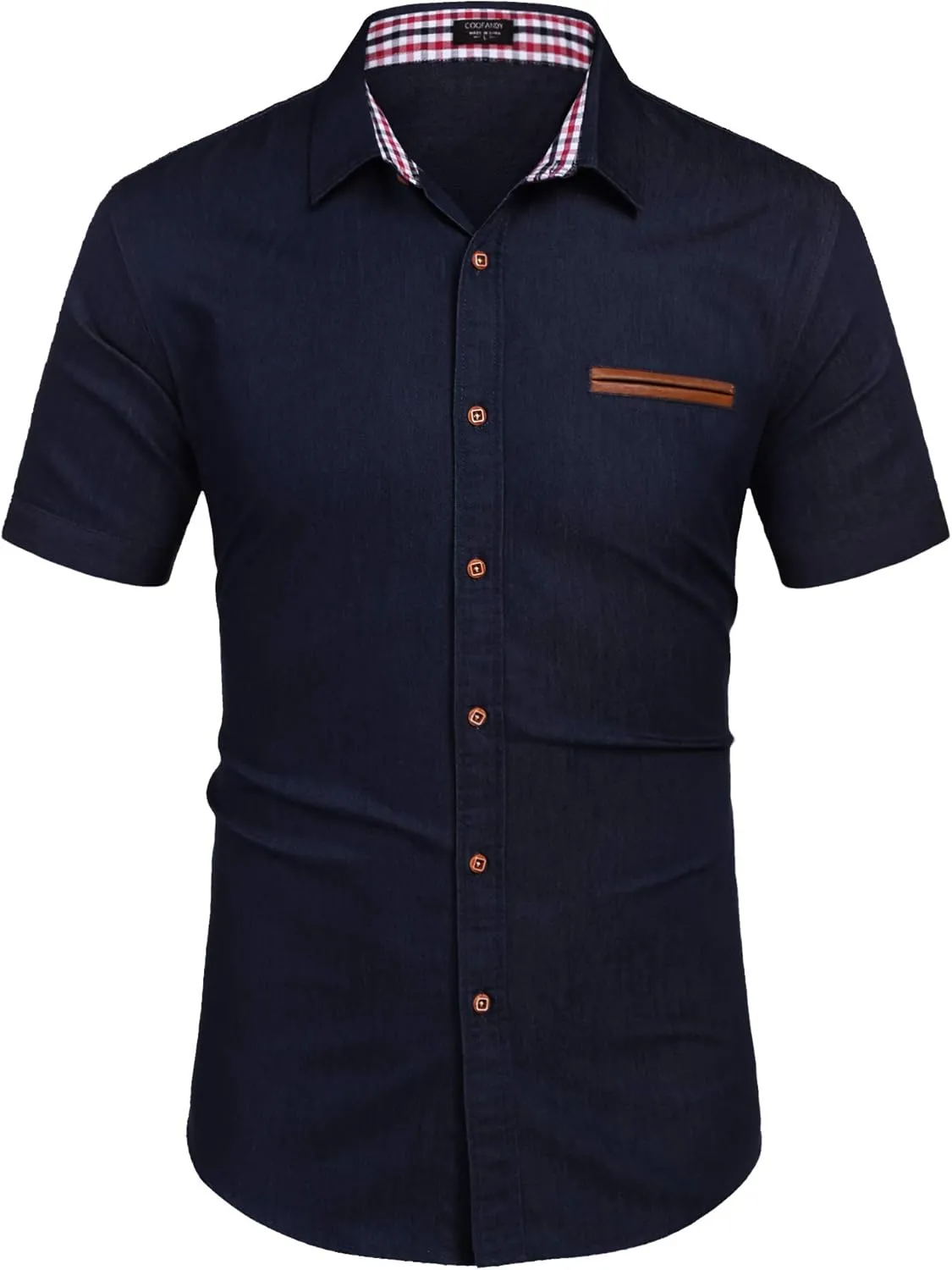 COOFANDY Men's Casual Short Sleeve Button Down Dress Shirt Plaid Collar Denim Work Shirts