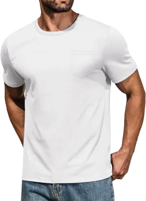 COOFANDY Men's Cotton Pocket Tee Shirts Soft Crew Neck Stretch T Shirt Plain Casual Short Sleeve Summer Basic Tops
