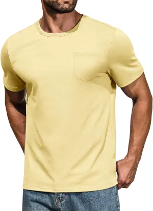 COOFANDY Men's Cotton Pocket Tee Shirts Soft Crew Neck Stretch T Shirt Plain Casual Short Sleeve Summer Basic Tops