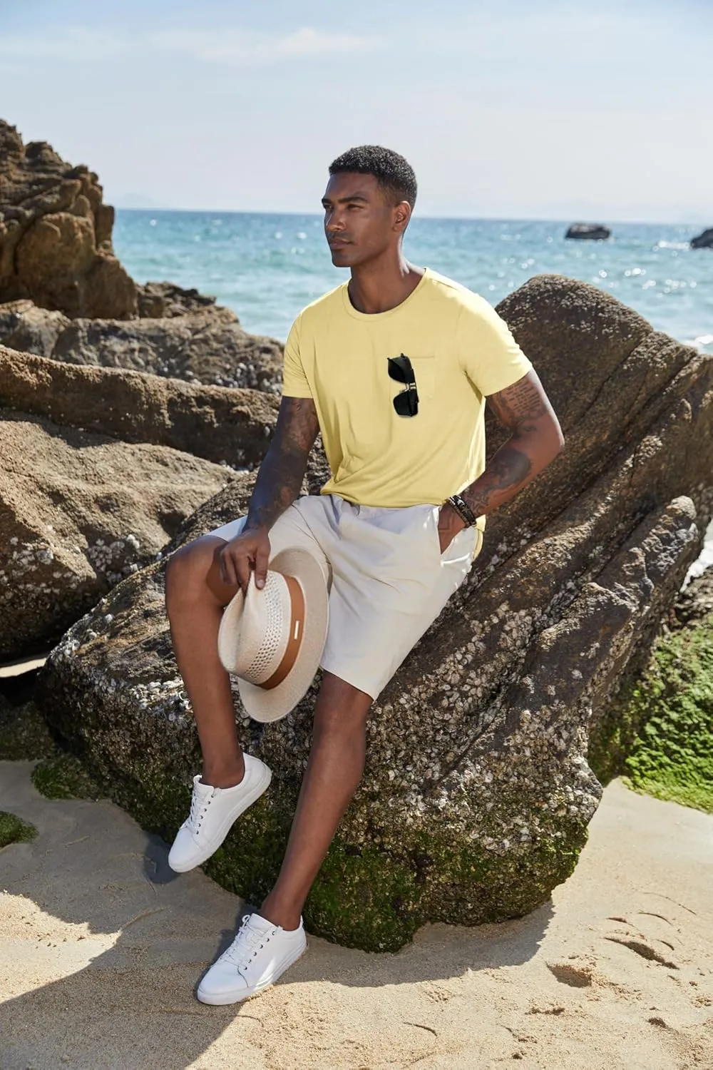 COOFANDY Men's Cotton Pocket Tee Shirts Soft Crew Neck Stretch T Shirt Plain Casual Short Sleeve Summer Basic Tops